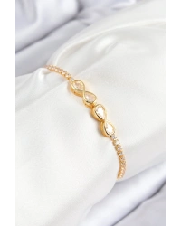Pirinç Zirkon Taşlı Sonsuzluk Model Gold Renk Asansörlü Kadın Bileklik