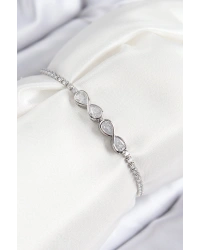 Pirinç Zirkon Taşlı Sonsuzluk Model Gümüş Renk Asansörlü Kadın Bileklik