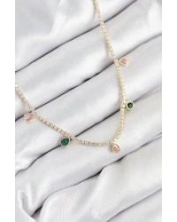 Pirinç Zirkon Taşlı Su Yolu Damla Model Gold Renk Kadın Kolye