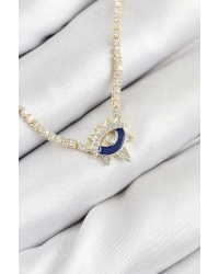 Pirinç Zirkon Taşlı Su Yolu Göz Model Gold Renk Kadın Kolye