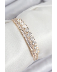 Pirinç Zirkon Taşlı Su Yolu Model Gold Renk Kadın Bileklik