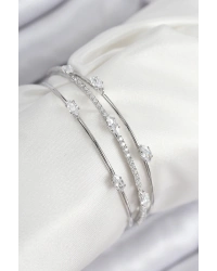 Pirinç Zirkon Taşlı Su Yolu Model Gümüş Renk Kadın Bileklik