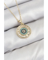 Pirinç Zirkon Taşlı Su Yolu Nazar Model Gold Renk Kadın Kolye