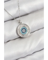 Pirinç Zirkon Taşlı Su Yolu Nazar Model Gümüş Renk Kadın Kolye