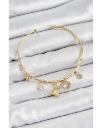 Pirinç Zirkon Taşlı Tavşan Ve Kalp Model Gold Renk Charm Bileklik