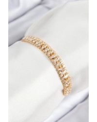 Pirinç Zirkon Taşlı Tennıs Model Gold Renk Asansörlü Kadın Bileklik