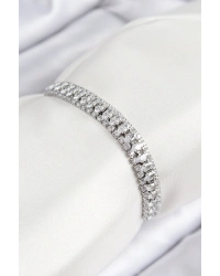 Pirinç Zirkon Taşlı Tennıs Model Gümüş Renk Asansörlü Kadın Bileklik