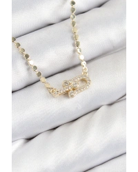 Pirinç Zirkon Taşlı Tifany Model Ezme Zincir Gold Renk Kadın Kolye