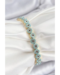 Pirinç Zirkon Taşlı Turkuaz Nazar Model Gold Renk Lastikli Kadın Bileklik