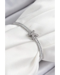 Pirinç Zirkon Taşlı X Detaylı Su Yolu Model Gümüş Renk Asansörlü Kadın Bileklik