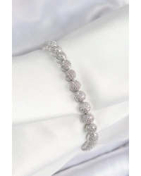 Pirinç Zirkon Taşlı Yarım Topcuk Model Gümüş Renk VIP Seri Kadın Bileklik