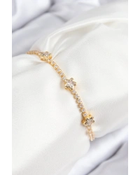 Pirinç Zirkon Taşlı Yıldız Model Gold Renk Asansörlü Kadın Bileklik