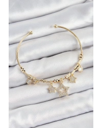 Pirinç Zirkon Taşlı Yıldız Model Gold Renk Charm Bileklik