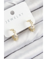 Pirinç Zirkon Taşlı Yıldız Model Gold Renk Kadın Küpe