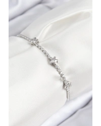 Pirinç Zirkon Taşlı Yıldız Model Gümüş Renk Asansörlü Kadın Bileklik