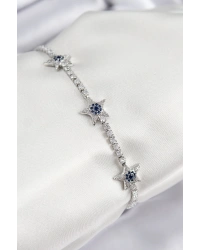 Pirinç Zirkon Taşlı Yıldız Model Gümüş Renk Kadın Bileklik