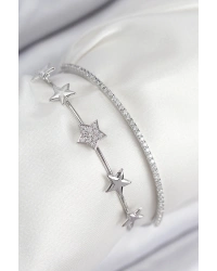 Pirinç Zirkon Taşlı Yıldız Model Gümüş Renk Kadın Bileklik