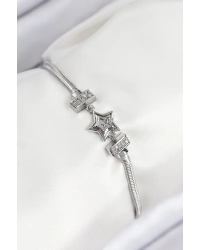 Pirinç Zirkon Taşlı Yıldız Model Gümüş Renk Kadın Bileklik