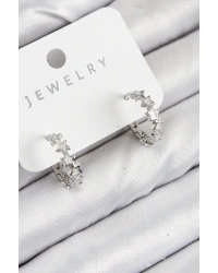 Pirinç Zirkon Taşlı Yıldız Model Gümüş Renk Kadın Küpe