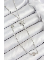 Pirinç Zirkon Taşlı Yıldız Model Gümüş Renk Y Kolye