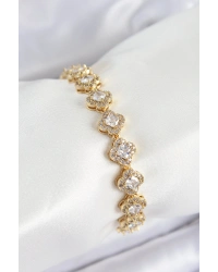 Pirinç Zirkon Taşlı Yonca Baget Model Gold Renk VIP Seri Kadın Bileklik