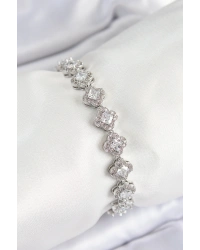 Pirinç Zirkon Taşlı Yonca Baget Model Gümüş Renk VIP Seri Kadın Bileklik