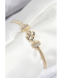 Pirinç Zirkon Taşlı Yonca Model Gold Renk Kadın Bileklik