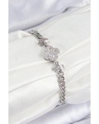 Pirinç Zirkon Taşlı Yonca Model Gümüş Renk Kadın Bileklik