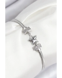 Pirinç Zirkon Taşlı Yonca Model Gümüş Renk Kadın Bileklik