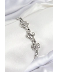 Pirinç Zirkon Taşlı Yonca Model Gümüş Renk Kadın Bileklik