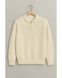 Polo Yaka Fermuarlı Çizgili Old Money Örme Birinci Kalite Yumuşak Uzun Kollu Erkek Kazak