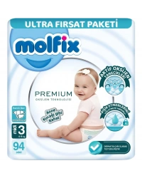 Premium Bebek Bezi Ultra Fırsat Paketi 3 Beden 4-9 Kg 94 Adet