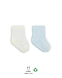 Puan Derby Penye Soket Çorap 2Li BS10103 Mavi Ekru
