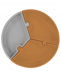 Puzzle Vakum Tabanlı Silikon Tabak Woody Brown / Powder Grey