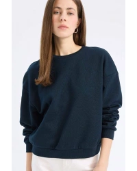 Regular Fit Bisiklet Yaka Kalın Basic Düz Sweatshirt