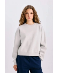 Regular Fit Bisiklet Yaka Kalın Basic Düz Sweatshirt