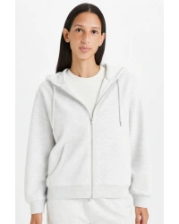 Relax Fit Kapüşonlu Basic Düz Kalın Fermuarlı Sweatshirt