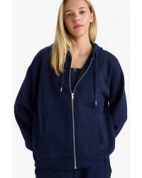 Relax Fit Kapüşonlu Basic Düz Kalın Fermuarlı Sweatshirt