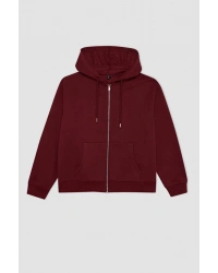 Relax Fit Kapüşonlu Cepli Basic Düz Fermuarlı Sweatshirt