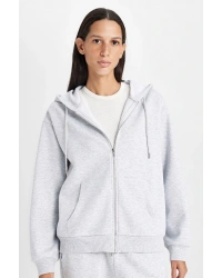 Relax Fit Kapüşonlu Cepli Basic Düz Fermuarlı Sweatshirt