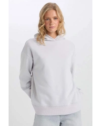 Relax Fit Kapüşonlu Kalın Basic Düz Sweatshirt D9935AX24WN