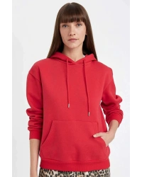 Relax Fit Kapüşonlu Kanguru Cepli Kalın Basic Düz Sweatshirt