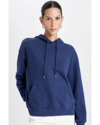 Relax Fit Kapüşonlu Kanguru Cepli Kalın Basic Düz Sweatshirt