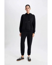 Relax Fit Kapüşonlu Kanguru Cepli Siyah Kadın Sweatshirt