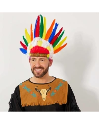 Rengarenk Gerçek Tüylü Lastik Aparatlı Kızılderili Başlığı