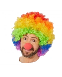 Rengarenk Gökkuşağı Afro Bonus Peruk ve Kırmızı Renk Sünger Burun 120 gr