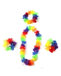 Rengarenk Hawaii Kolye Taç Bileklik Seti 4 Parça