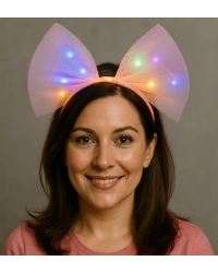 Rengarenk Led Işıklı Fiyonk Şekilli Tül Parti Tacı Pembe Renk 25x25 cm