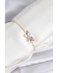 Renkli Kelebek Model Zirkon Taşlı Asansörlü Su Yolu Kadın Bileklik