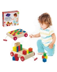 Renkli Küp Bloklu  Kutulu Ahşap  Çekçek Araba